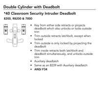 Sargent 8240 Mortise Lock, Lock Body Only, Classroom Security Intruder Function, Double Cylinder with Deadbolt