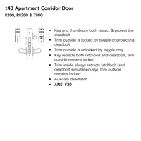 Sargent 8243-BHW-US32D-LC Behavioral Health Mortise Lock, Apartment Corridor Function, BHW Trim, Less Cylinder, Satin Stainless Steel