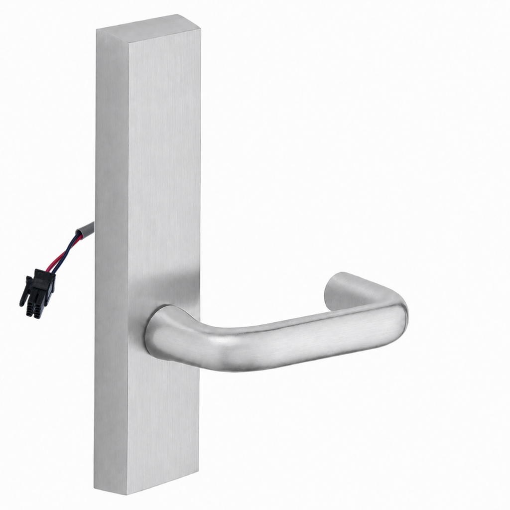 SARGENT 773-8-ETJ-12V electrified exit trim with J lever, satin chrome US26D rectangular escutcheon