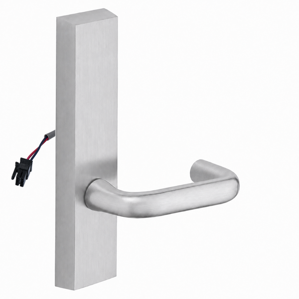 SARGENT 773-8-ETJ-24V US26D electrified exit trim with J lever, satin chrome rectangular escutcheon