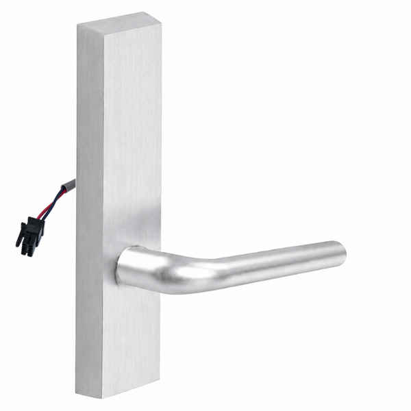 SARGENT 773-8-ETME-12V US26D electrified exit trim with ME lever, satin chrome rectangular escutcheon