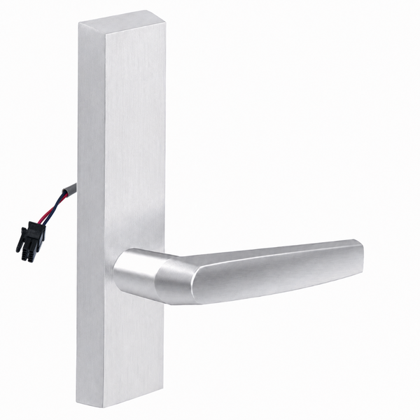 SARGENT 773-8-ETMJ-12V-US26D electrified exit trim with MJ lever, satin chrome rectangular escutcheon