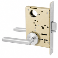 Sargent 8204 LNMD storeroom mortise lock, US32D satin stainless, MD lever, LN rose, less cylinder