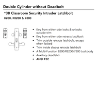 Sargent 8238 Mortise Lock, Lock Body Only, Classroom Security Function