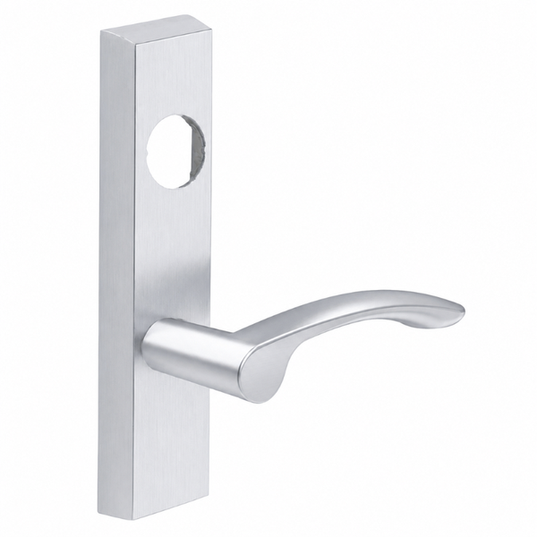 SARGENT LC-713-8-ETMV-US26D exit device trim, satin chrome rectangular escutcheon with MV lever