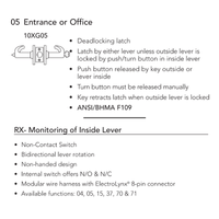 Sargent 60-RX-10XG05 Entrance/Office cylindrical lock with lever, Request to Exit, deadlocking latch diagram