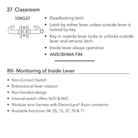 Sargent 10XG37 classroom function cylindrical lock with lever, Request to Exit monitoring, deadlocking latch