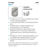 Schlage ND44S-HSLR-630 Ligature Resistant Cylindrical Lock, Hospital Privacy Function, Non-Keyed, Satin Stainless Steel