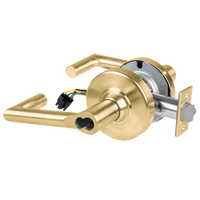 Schlage ND80BD-BRK-RX storeroom cylindrical lock, 606 satin brass, Boardwalk lever, SFIC prep, request-to-exit