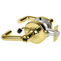 Schlage ND80BD-EL-TLR 605 electrified storeroom cylindrical lock, bright brass, tubular lever with latch
