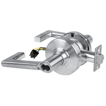 Schlage ND80BD-LON-626 storeroom cylindrical lock, satin chrome, Longitude lever with RX wiring