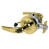 Schlage ND80JD-ATH-RX storeroom lock, Athens lever, bright brass 605 finish, FSIC prep, request-to-exit wiring