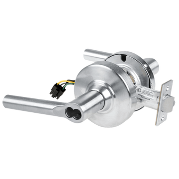 Schlage ND80JD-BRW-RX-626 storeroom cylindrical lock, satin chrome, Broadway lever, latch and REX wiring