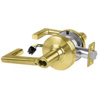 Schlage ND80JD-EL-LON-606 electrified storeroom cylindrical lock, satin brass, Longitude lever, less core