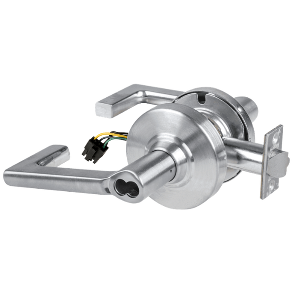 Schlage ND80JD-EU-LON-626 electrified storeroom lock, satin chrome cylindrical lock with Longitude lever