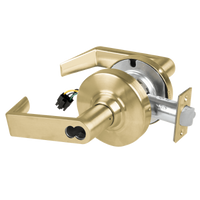 Schlage ND80JD-EU-RHO-606 electrified storeroom cylindrical lock, satin brass, Rhodes levers, fail secure