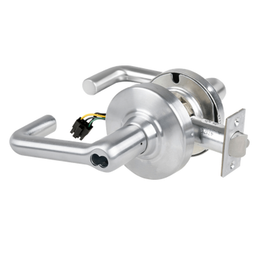 Schlage ND80JD-TLR-RX 626 satin chrome cylindrical storeroom lock, tubular lever, request to exit, FSIC less core