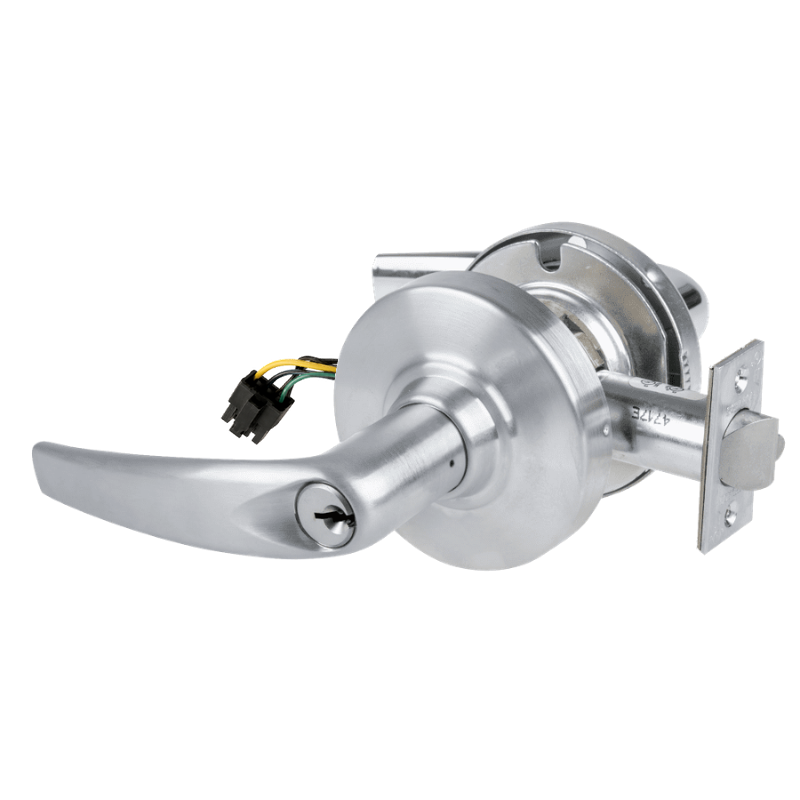 Schlage ND80PD-ATH-RX 626 storeroom cylindrical lock, satin chrome Athens lever with keyed cylinder and latch