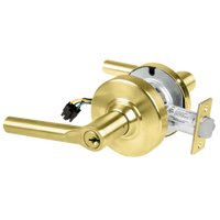 Schlage ND80PD-BRW-RX storeroom lock, Broadway lever, 606 satin brass finish, keyed cylinder, latch and RX wire