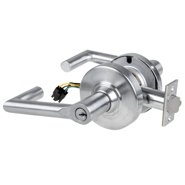 Schlage ND80PD-EL-BRK-626 electrified storeroom lock, satin chrome, Boardwalk lever with keyed cylinder