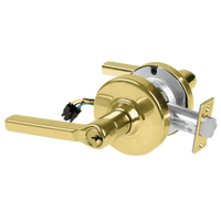 Schlage ND80PD-EL-LAT 605 electrified storeroom cylindrical lock with Latitude lever, bright brass finish
