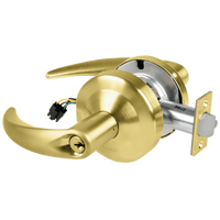 Schlage ND80PD-EL-OME 606 electrified storeroom cylindrical lock, satin brass, Omega lever, keyed cylinder