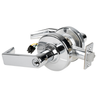 Schlage ND80PD-EL-RHO-625 electrified storeroom lock, bright chrome cylindrical lockset with Rhodes lever