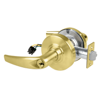 Schlage ND80PD-EU-ATH-606 electrified storeroom cylindrical lock, satin brass, Athens lever with keyed cylinder