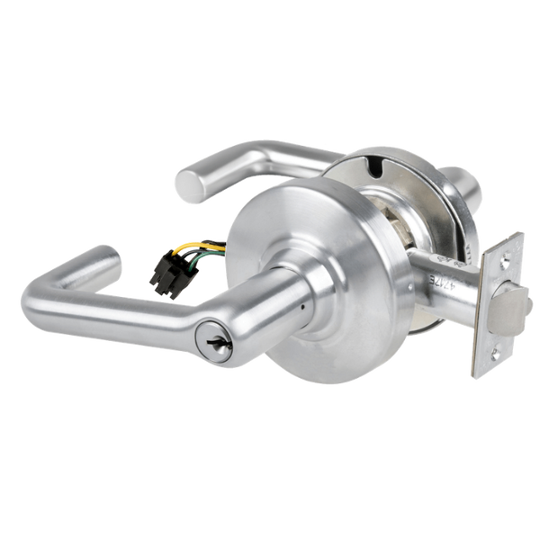 Schlage ND80PD-EU-TLR 626 electrified storeroom cylindrical lock, satin chrome, tubular lever with keyed cylinder