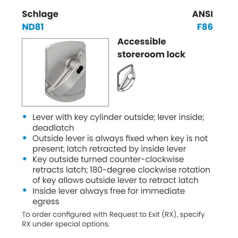 Schlage Nd81bd-hslr-630 Accessible Storeroom Lock, Sfic Prep Less Core