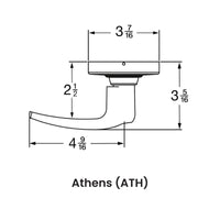 Schlage ND10S-ATH Athens lever cylindrical passage set, non-keyed, side profile with dimensions