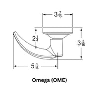 Schlage ND10S-OME Omega cylindrical passage lever trim, non-keyed, curved return lever line drawing