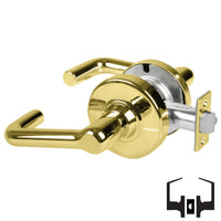 Schlage ND10S-TLR 605 passage lever lockset, bright brass cylindrical tubular lever with latch and round rose