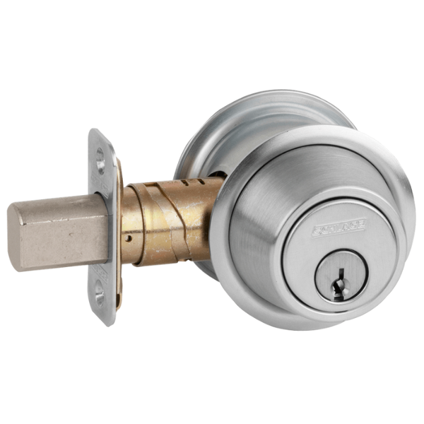 Schlage B562P-626-KA4 double cylinder deadbolt, keyed alike, satin chrome finish with exposed latch