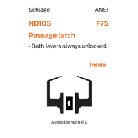 Schlage ND10S Omega lever passage latch diagram, non-keyed cylindrical passage set, both levers always unlocked