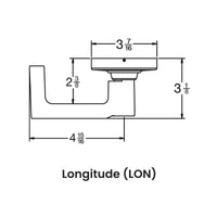 Schlage Longitude LON cylindrical passage lever trim, straight return lever with round rose, dimensioned drawing
