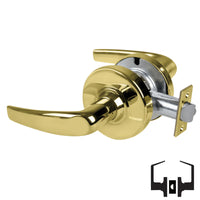 Schlage ND10S-ATH-605 passage lever set, bright brass finish, Athens lever with round rose and latch