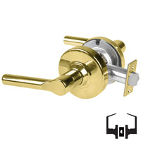 Schlage ND10S-BRW-605 passage lever set, bright brass Broadway cylindrical lock with latch and round rose