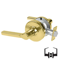 Schlage ND10S-LAT 605 passage lever set, bright brass cylindrical lock with Latitude lever and round rose