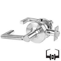 Schlage ND10S-LON 625 passage lever set, satin chrome cylindrical lock with Longitude levers and round rose