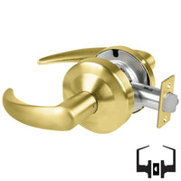 Schlage ND10S-OME 606 satin brass passage lever set with Omega levers, round rose, and latch