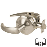 Schlage ND10S-OME 619 satin nickel cylindrical passage set with Omega lever, non-keyed latch and round rose