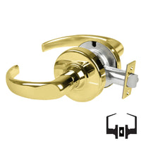 Schlage ND10S-SPA 605 passage lever set, bright brass Sparta cylindrical lock with latch and round rose