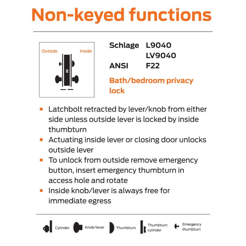 Schlage L9040-06A Bed/Bathroom Privacy Mortise Lock, 06 Lever, A Rose