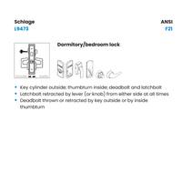 Schlage L9473LB-RH-134 Dormitory Mortise Lock with Deadbolt, Lock Body Only, Grade 1, Right Handed, Field Reversible