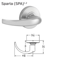Schlage Sparta SPA lever trim in satin chrome 626, curved return lever with round rose