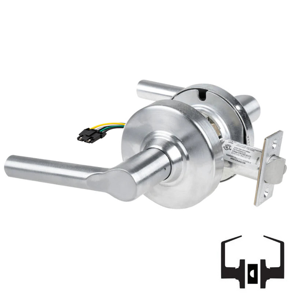 Schlage ND10S-BRW-RX Cylindrical Passage Set, Broadway Lever, Non-Keyed, Request To Exit Switch, US26D-626 Satin Chrome