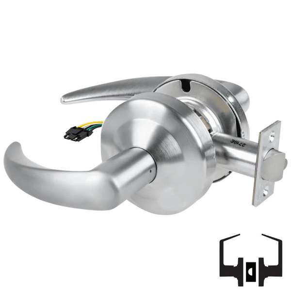 Schlage ND10S-OME-RX Cylindrical Passage Set, Omega Lever, Non-Keyed, Request To Exit Switch, US26D-626 Satin Chrome