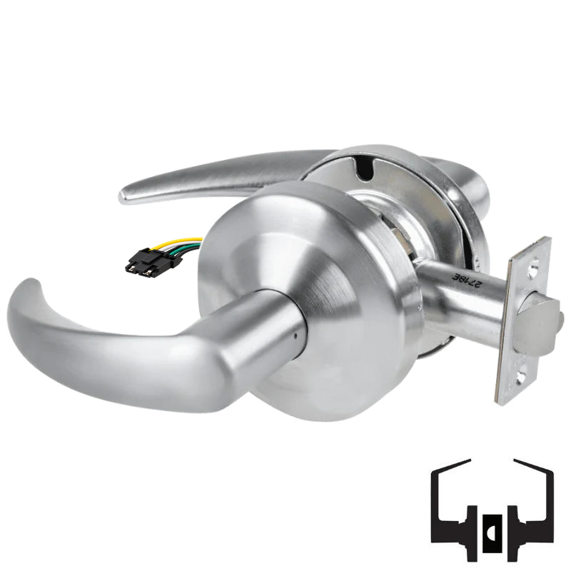 Schlage ND10S-OME-RX Cylindrical Passage Set, Omega Lever, Non-Keyed, Request To Exit Switch, US26D-626 Satin Chrome
