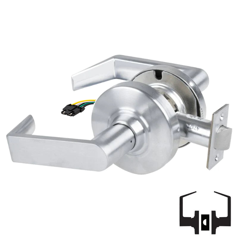 Schlage ND10S-RHO-RX Cylindrical Passage Set, Rhodes Lever, Non-Keyed, Request To Exit Switch, US26D-626 Satin Chrome